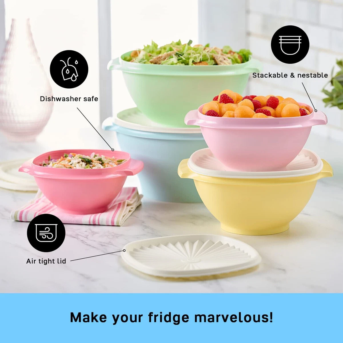 Tupperware Servalier Bowls Set of 5 Shades of Pink Stacking Brand New