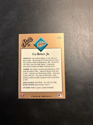 cqq Cal, Ripken, JR, Baltimore orioles #129, leaf studio, 1992