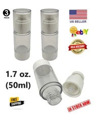 3-Pack Airless Pump Bottles Empty Pump Bottle White and Clear-1.7 oz. (50ml)