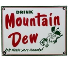VINTAGE MOUNTAIN DEW PORCELAIN SIGN SODA POP BOTTLE CAN BAJA BLAST GAS STATION