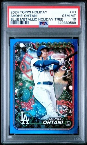 Shohei Ohtani 2024 Topps Holiday Tree #H1 Blue Metallic Glitter PSA 10 GEM MINT