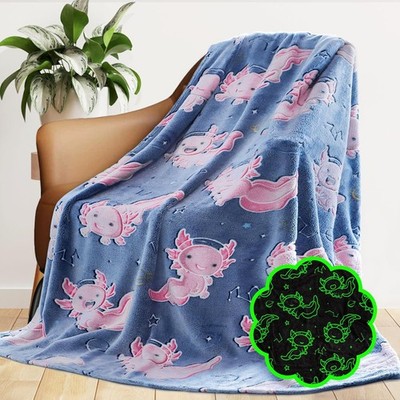 Axolotl Blanket Glow in The Dark Salamander Soft Blanket Pink Axolotl Gifts T...