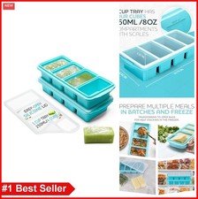 Silicone Freezer Tray With Lid 2-Pack 1 Cup Portion Ice Cube Molds for Soup