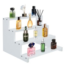 4 Tier White Wooden Display Stand Step Shelf Organizer for Perfume Skincare D...