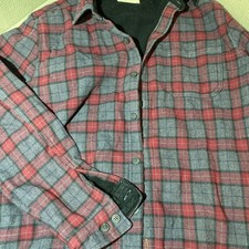 Weatherproof Vintage Red  Gray Plaid Flannel XL Fleece Lined Heavy