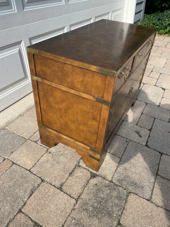 Baker Furniture Campaign Burled Walnut Nightstand - Mid Century Modern - Image 2 of 4