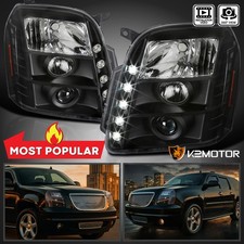 Black Fits 2007-2014 Gmc Yukon Denali Led Strip Projector Headlights Lamps Lr