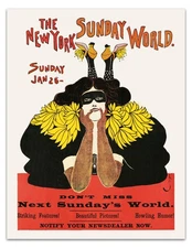 New York Sunday World Poster – Vintage Newspaper Art Nouveau Illustration Print