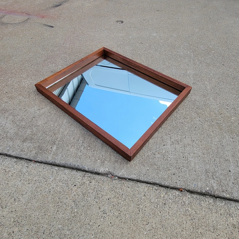 Minimalist 1960s Scandinavian Teak Mirror 21"x17" Pedersen & Hansen STYLE - Image 4 of 4