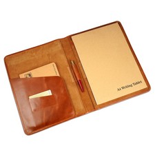 Leather A4 Portfolio Folder with Clipboard Sleeve - Cognac Brown