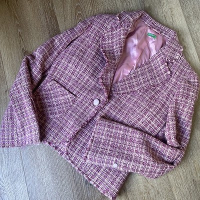 Vintage United Colors Of Benetton Pink Tweed Blazer Women s Size Small Jacket