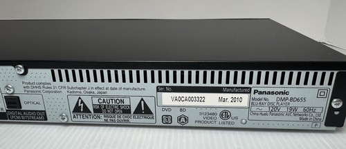 Panasonic DMP-BD655 Blu-Ray Player with Remote and HDMI Cord Tested & Working - Picture 6 of 16