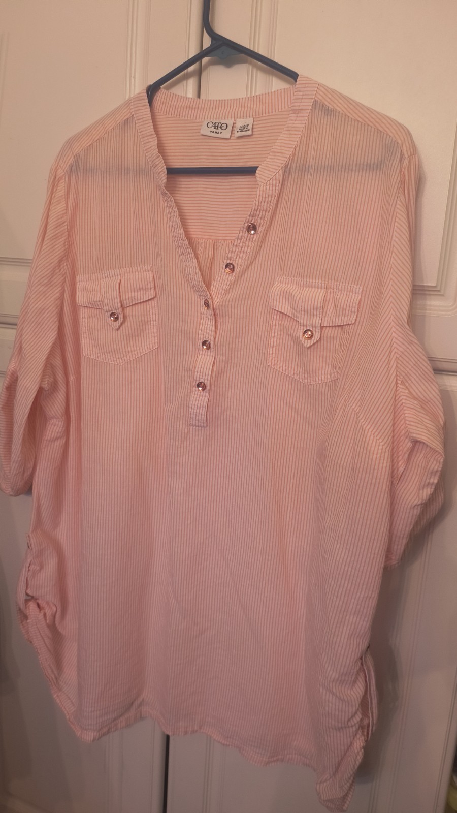 Cato Womens Tunic Top  Sz 22/24W Button Down Pink 3/4 Sleeve (C3