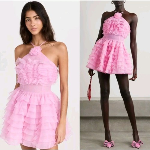 NWT $595 Staud Pink Florian Tiered Ruffle Halter Tulle Organza ...