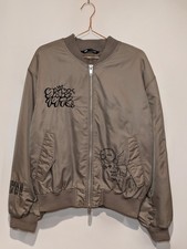 Zara Men’s Pilot Bomber Jacket  Size L  Embroidered Detail Khaki