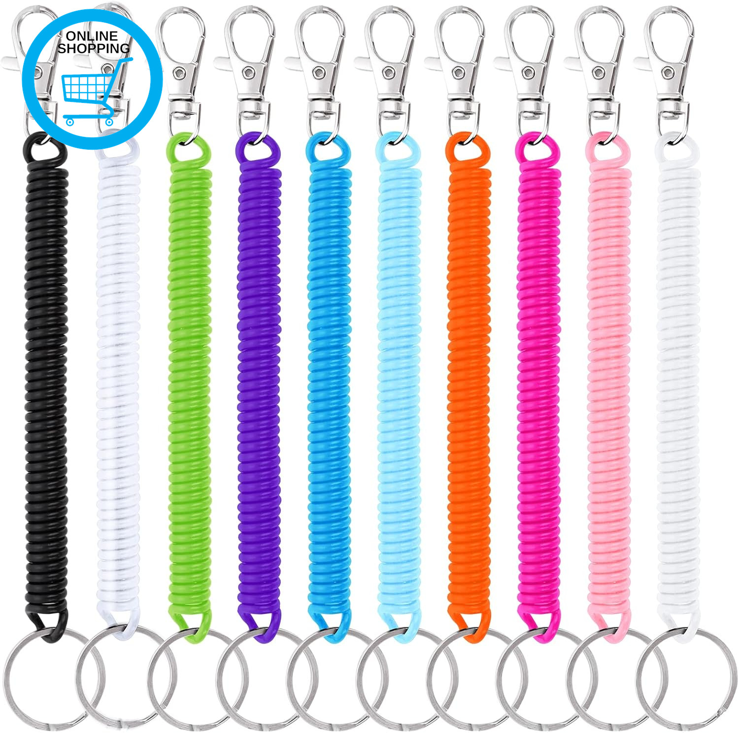 Coil Springs Keychain, 10 Pcs Retractable Coil Springs Keychains with Lobster Cl