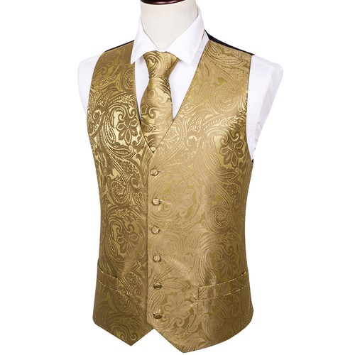 Men's Tuxedo Vest & Bowtie/Necktie Set, Classic Formal Waistcoat Paisley Floral - Picture 190 of 224