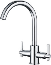 Funime® Kitchen Taps Dual Lever Kitchen Sink Mixer Tap 1 Hole Stainless Steel Mo