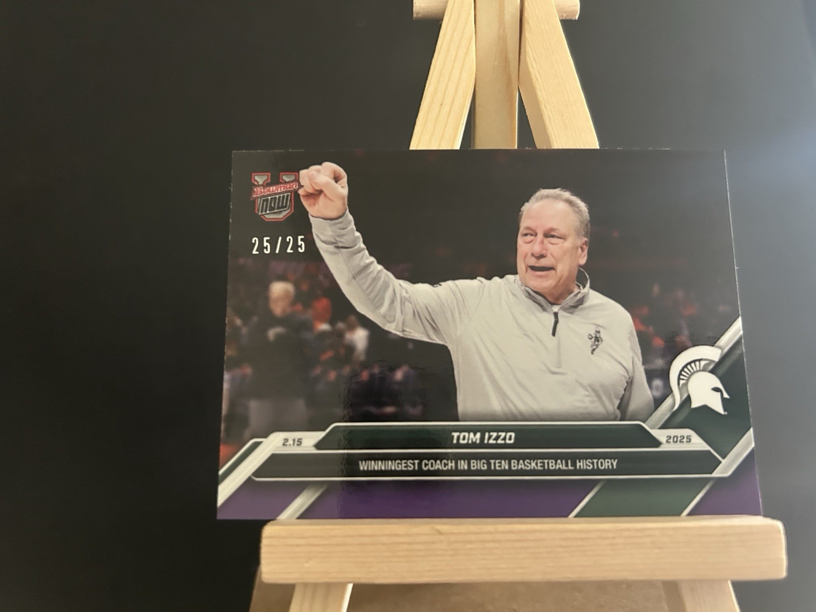 Tom Izzo Most Wins 2024-25 Bowman U NOW Basketball Card 68 Purple Parallel 25/25