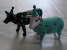 Ankyo 5" Party Cow & Sheep Farm Animal Cake Topper Toy Figures Polka Dots & Hats