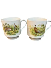 Two Vintage Stackable Mugs -Bavaria Schumann Arzberg Germany Wildlife Birds