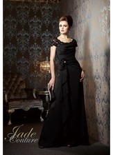 Jade Couture K148059 Black mother of bride dress Lace Bodice Chiffon Skirt Sz 14