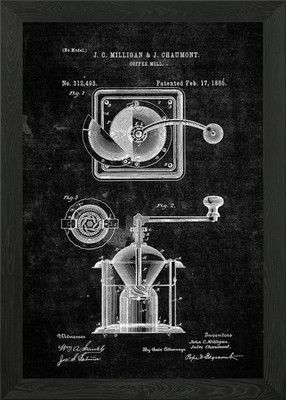 Kaffeemühle Patent gerahmtes Wandbild Poster Leinwanddruck Bild