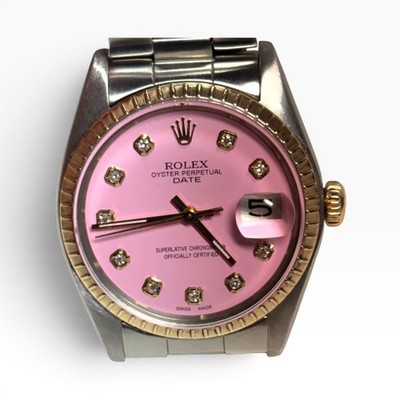 Rolex Date 34 mm Two Tone Candy Pink Diamond Dial Oyster Watch 1500 Circa 1979