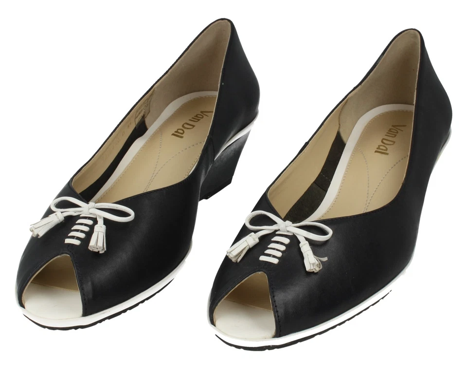 Mujer Van Dal Ex-Display Cuero Azul Marino Punta Abierta Zapatos de Cuña : - Imagen 2 de 4