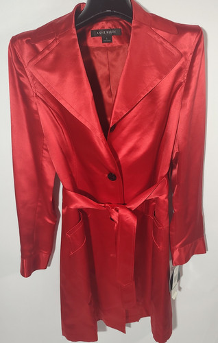 Luxury Anne Klein 100% Silk Rd Trench Coat Large NWT Office Siren Boardroom Core