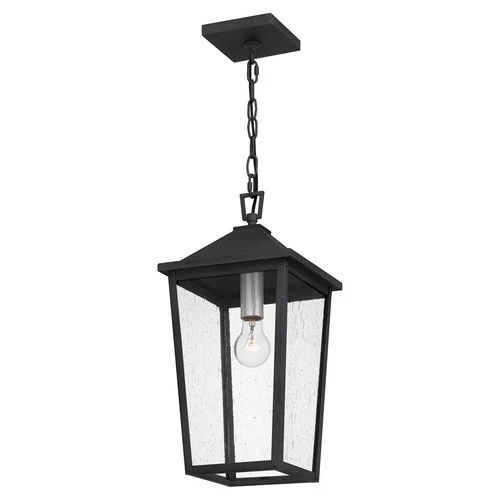 Mottled Black One Light Outdoor Hanging Lantern from the Stoneleigh Collection - Picture 4 of 6