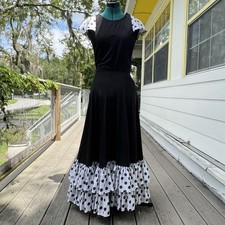 Vintage Girl  s Dance Black and White Polka Dot Dress. Girls Size Large 