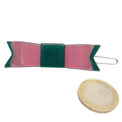 Barrette à Cheveux Noeud Bicolore Rose Pâle Et Vert - Accessoire Cadeau Neuf