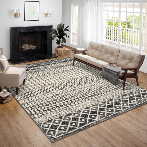 Moroccan 8X10 Area Rug, Soft Non-Slip Vintage Living Room Rug for Bedroom Aesthe