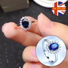 Size 9 (19mm) S - T Simulated Blue Diamond Thin Band Engagement Statement Ring