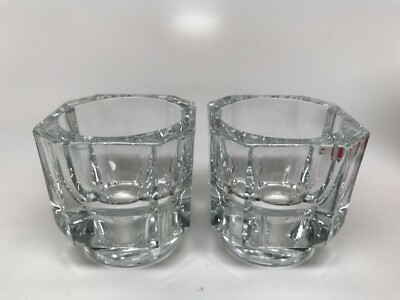 BORMIOLI / COVETRO ''LUXOR'' Set of 2 HEAVY SQUARE TAPER CANDLE HOLDERS GLASS