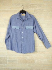 Reworked 70's Big Yank Chambray Workwear Shirt Denim Pocket Flaps Pearl Snaps