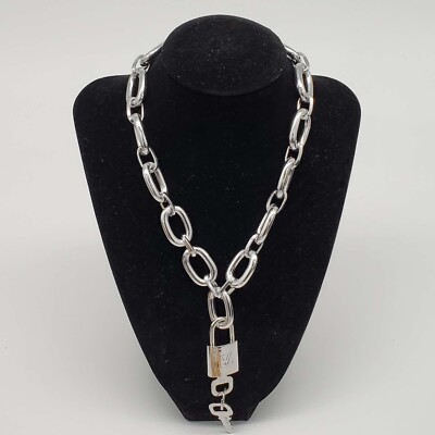 100% Auth Louis Vuitton Lock & Key with Unbranded Silver Plated Chain Necklace