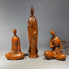 3 Pcs vintage Chinese carved wooden Buddha statue "????" wood home decor