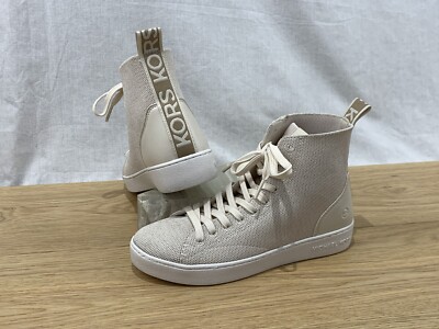 *NEW* Michael Kors Edie Knit Cream High-Top Fashion Shoes Women s Size 5.5 M 