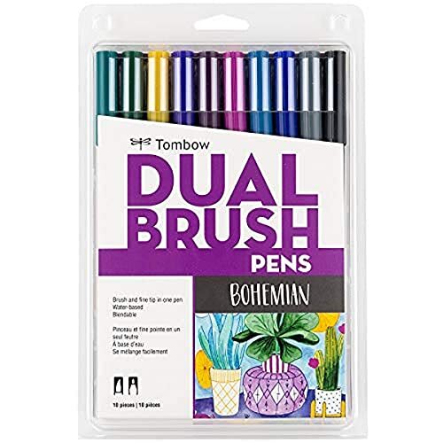 56218 Dual Brush Pen Art Markers Bohemian 10-Pack. Blendable Brush and Fine T...