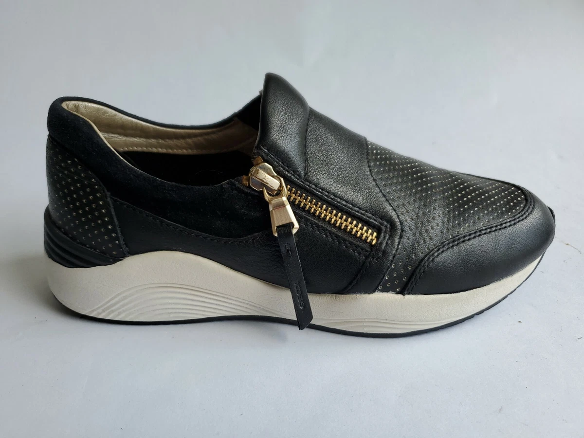 Geox Respira Omaya Women&#039;s Black Side Zip Leather Sneaker Sz 6/EUR 36/ UK 3 |