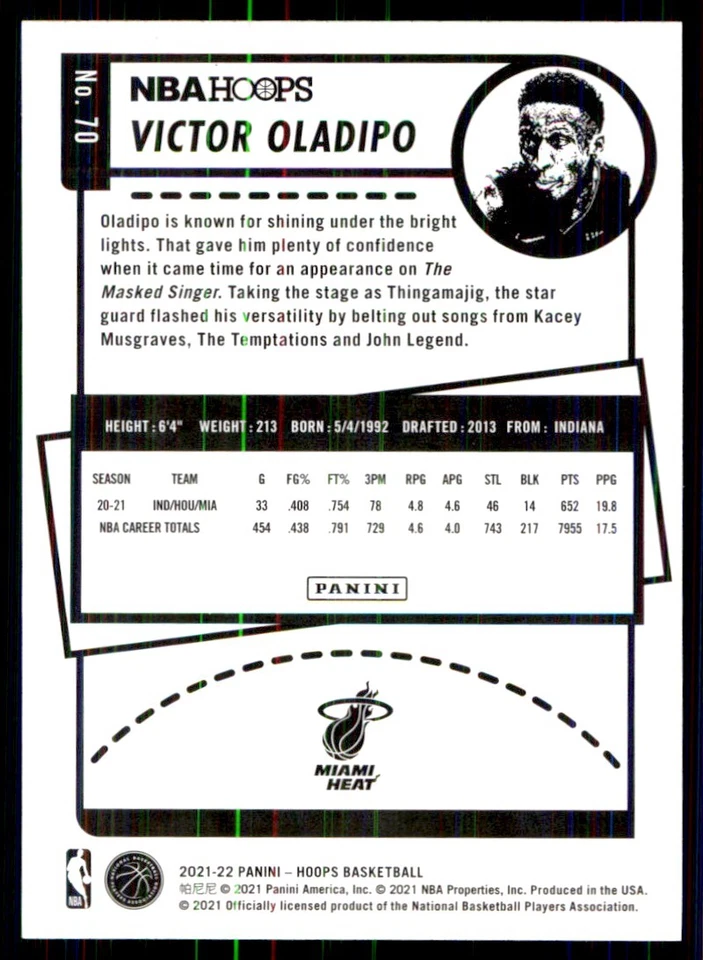 2021-22 Hoops Victor Oladipo Miami Heat #70 - Image 2 of 2