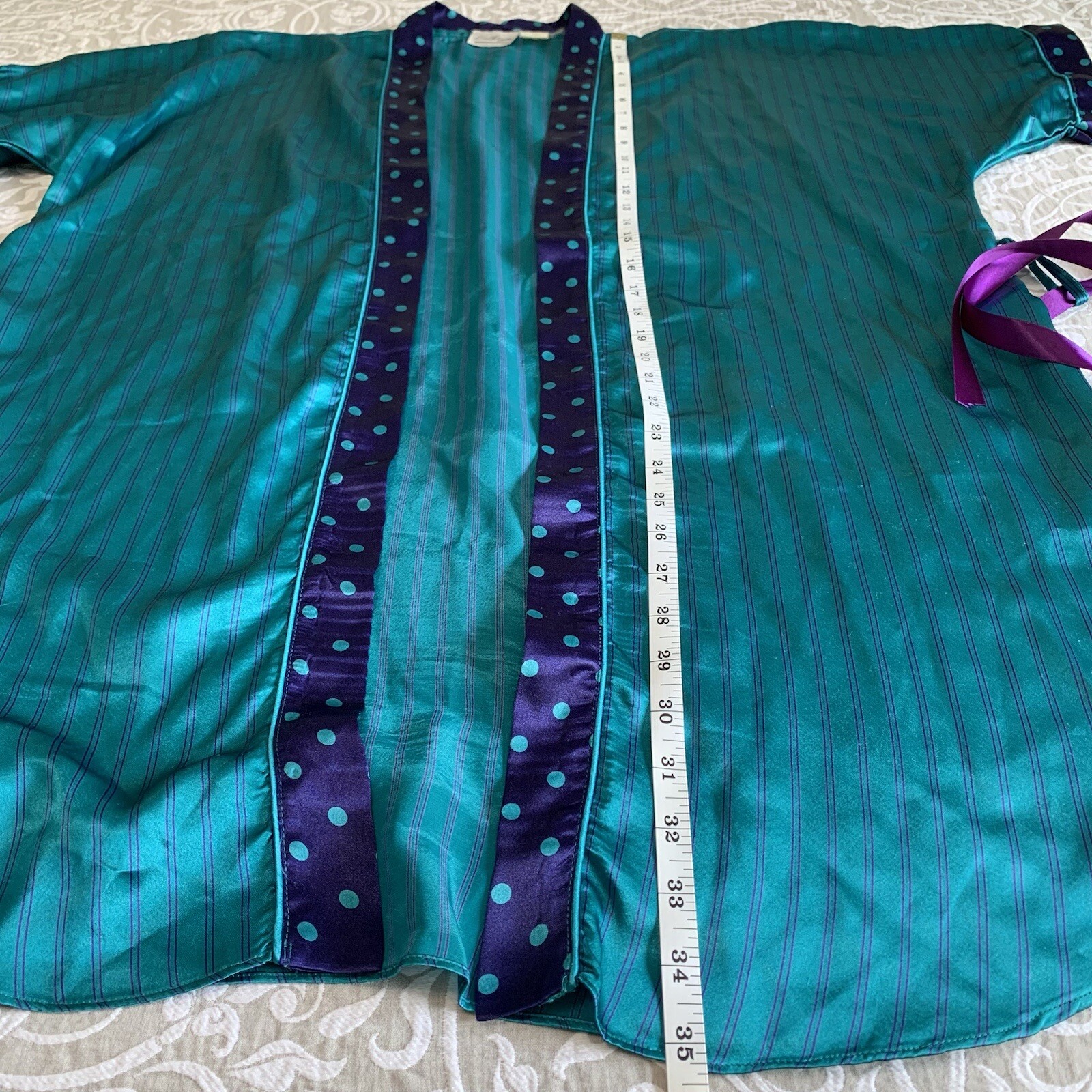 Kathryn Robe Women S Turquoise Purple Stipe Polka Dot Kimono Loungewear Fairy