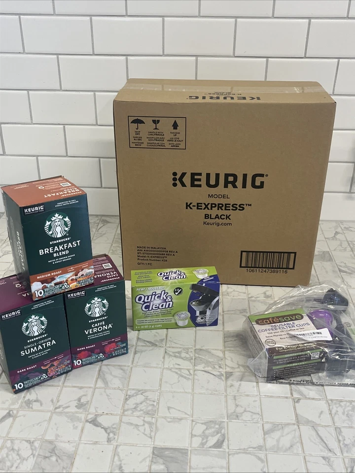 K-Express Single-Serve-Kaffeemaschine - schwarz mit 30 k Tassen Starbuck Reinigung Tasse Posten