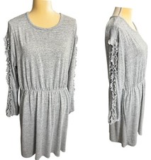 Lane Bryant Grey Knit  Ruffle Sleeve Sweater Dress With Pockets 14/16