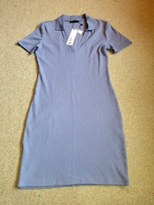 NWT Womens Dress-ZARA-lt purple ribbed cotton stretch knit collared V neck ss-L