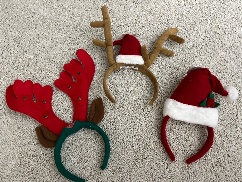Lot of 3 Christmas Headbands Reindeer and Santa Hat