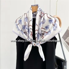 Sallys Boutique 100% Satin Silk Wrap Scarf Florals Print Bandanna Shawl 35"