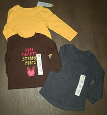 NEW LOT OF 3 INFANT TODDLER BOYS LONG SLEEVE SHIRTS SIZE 12 MONTHS